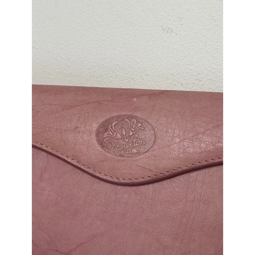 Buxton Women Pink Top Grain Cowhide Leather Clutch Wallet Kiss Lock Organizer